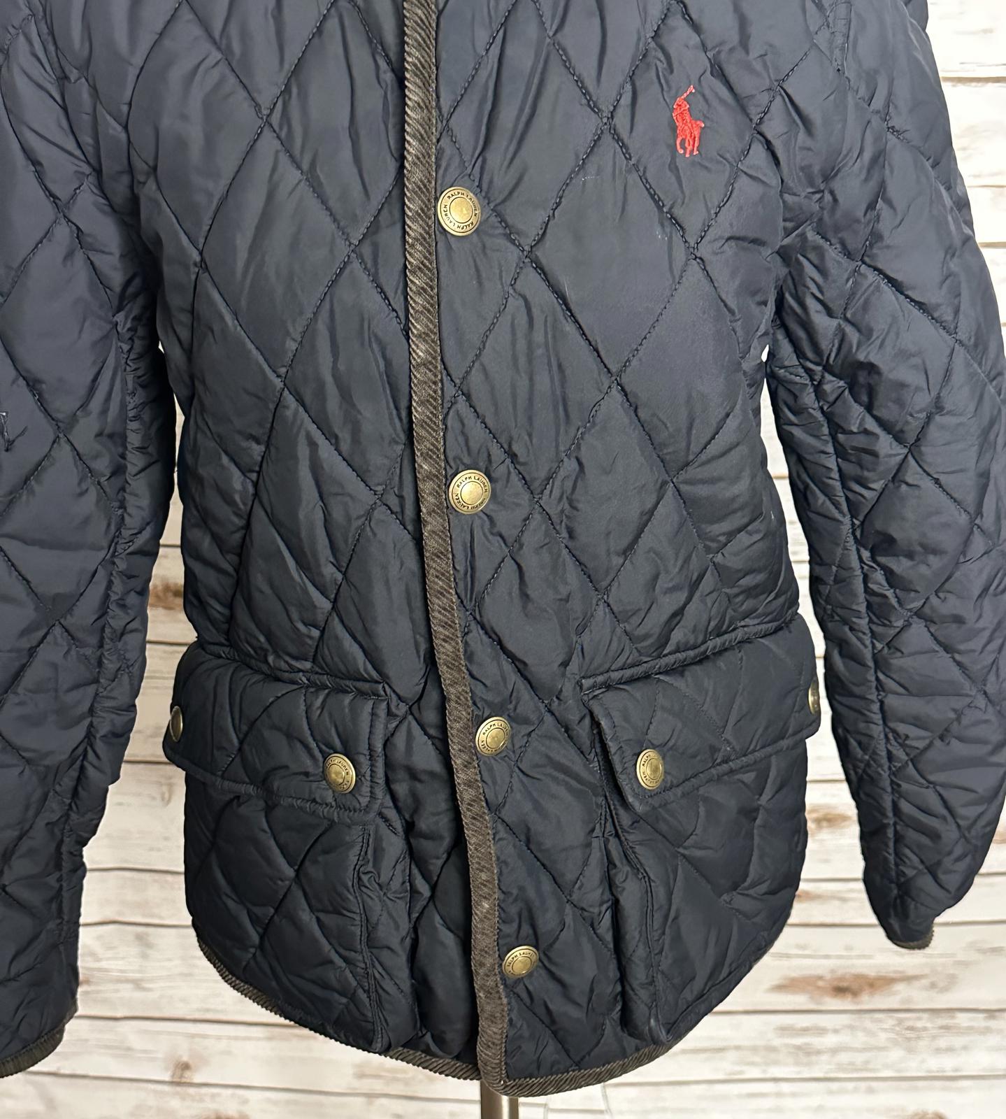 Polo Ralph Lauren black quilted barn snap front hooded jacket Size L (14-16)