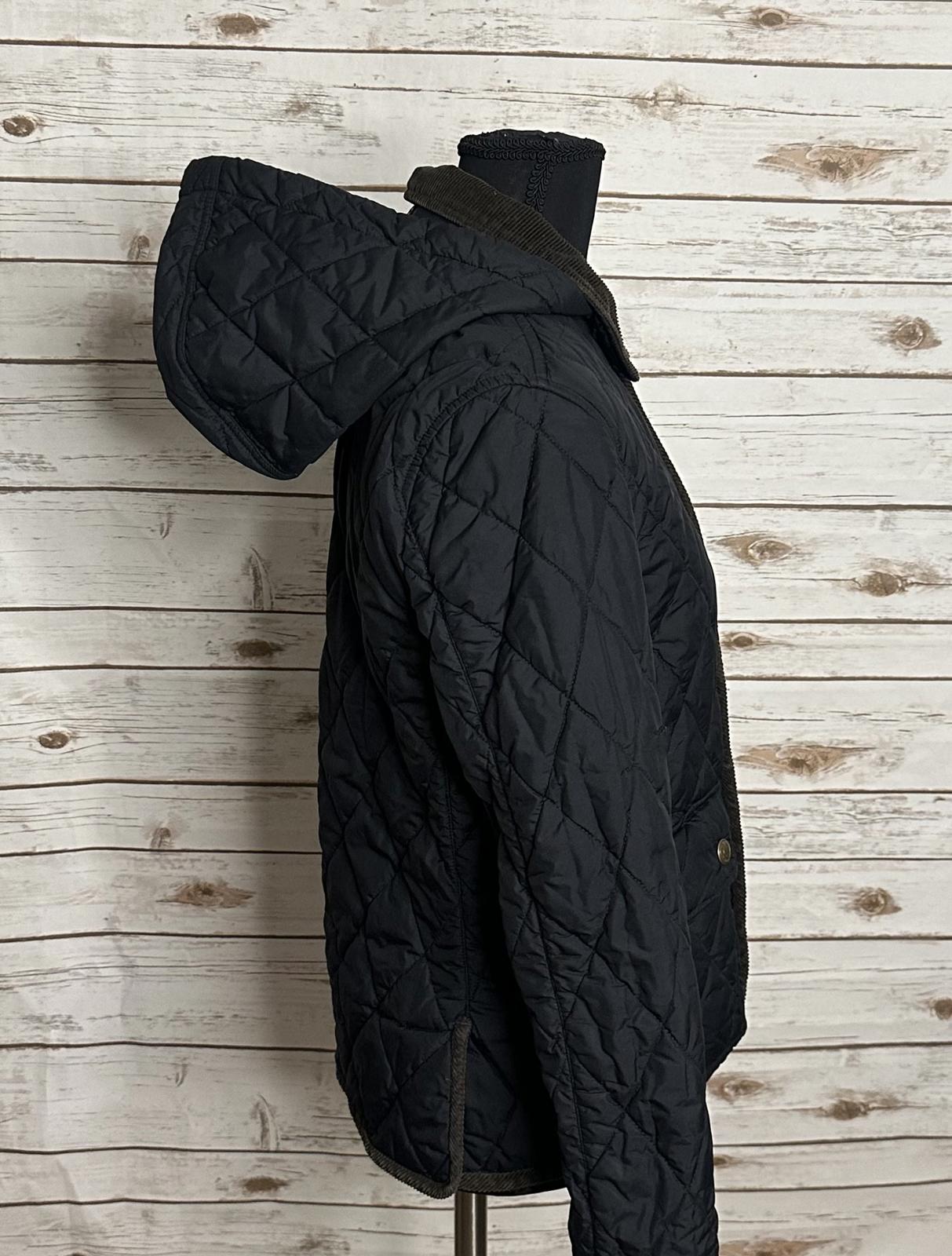 Polo Ralph Lauren black quilted barn snap front hooded jacket Size L (14-16)