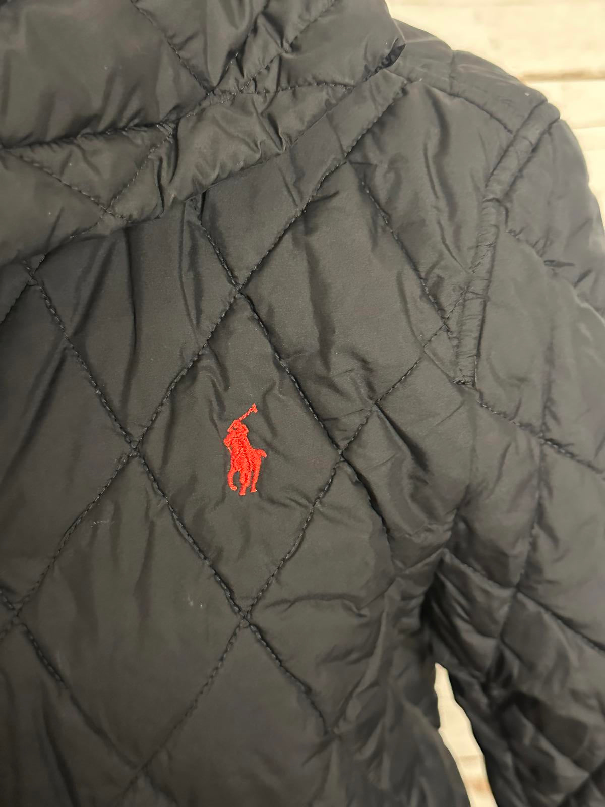Polo Ralph Lauren black quilted barn snap front hooded jacket Size L (14-16)