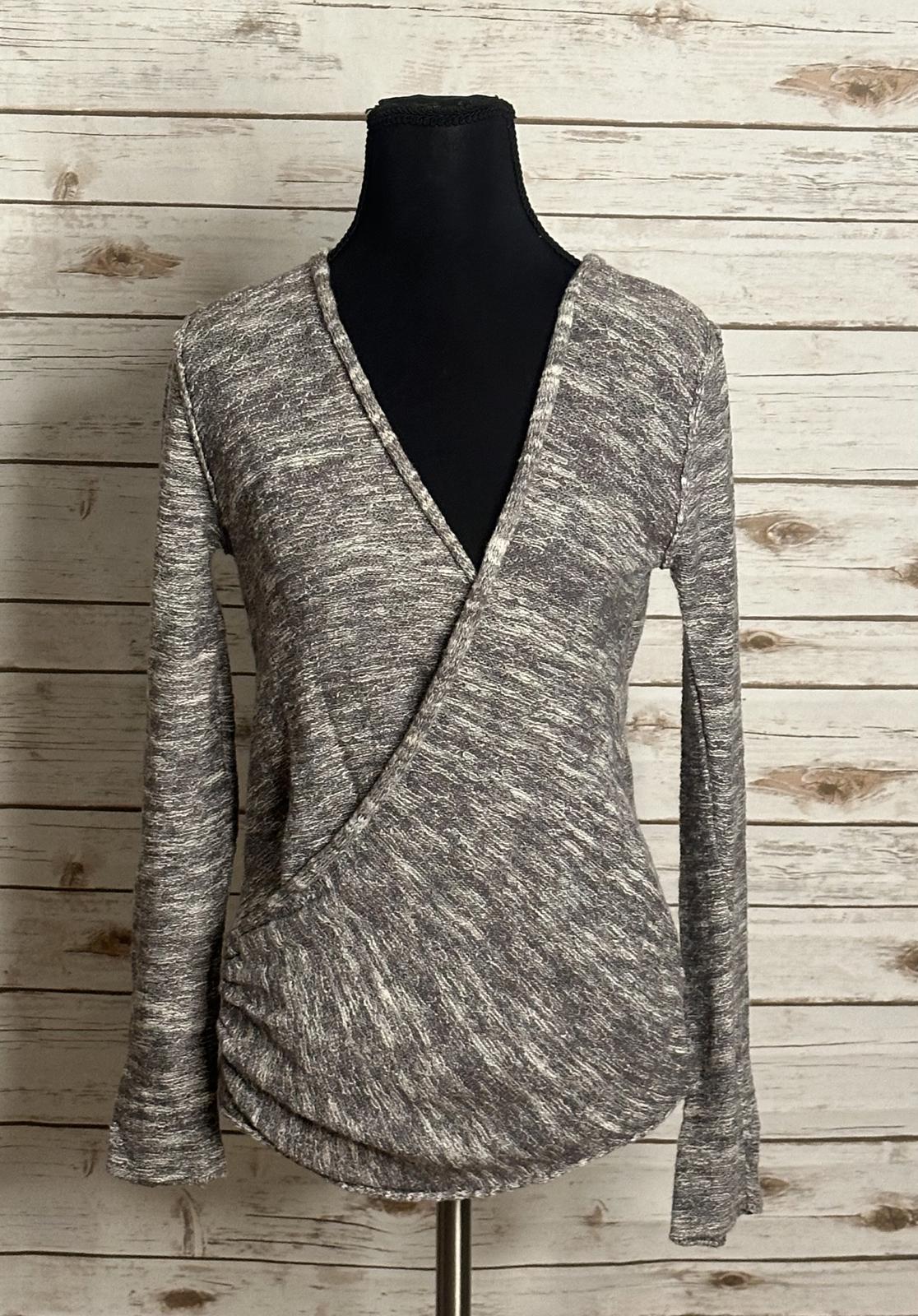 Free People taupe cotton/linen V surplice wrap front marled knit sweater Size S