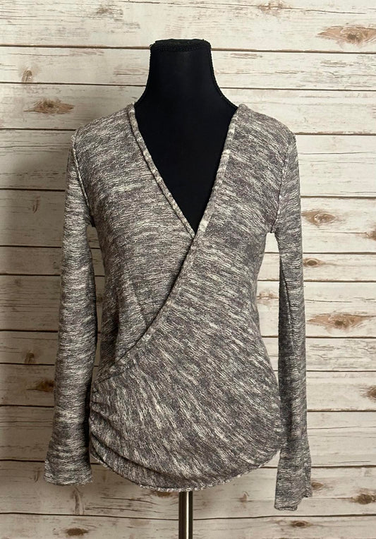 Free People taupe cotton/linen V surplice wrap front marled knit sweater Size S