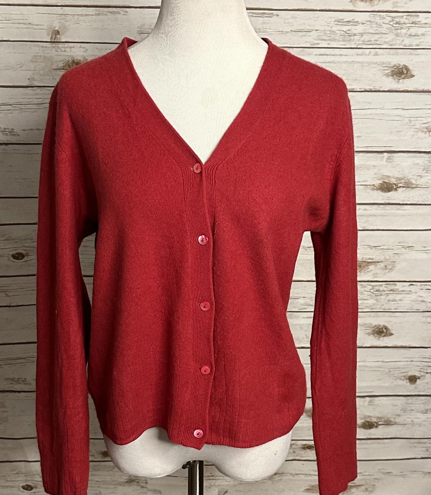 Preston & York red cashmere/lambswool button-front cardigan sweater Size Large