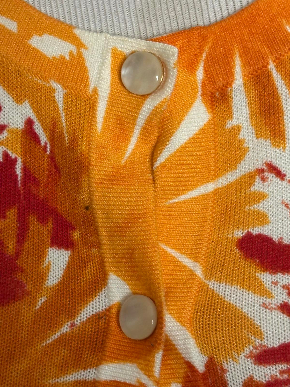 Lafayette 148 New York artsy orange/red short sleeve cardigan sweater Size M