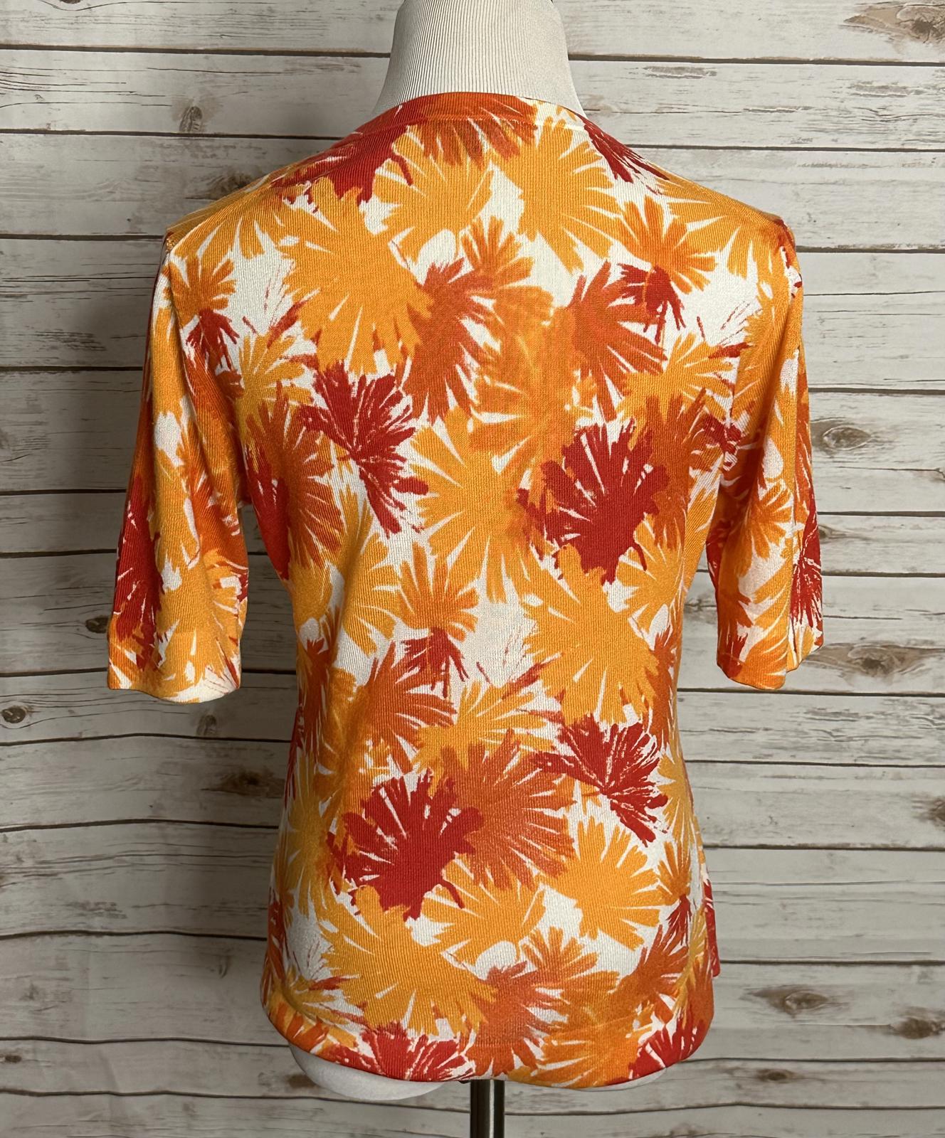Lafayette 148 New York artsy orange/red short sleeve cardigan sweater Size M