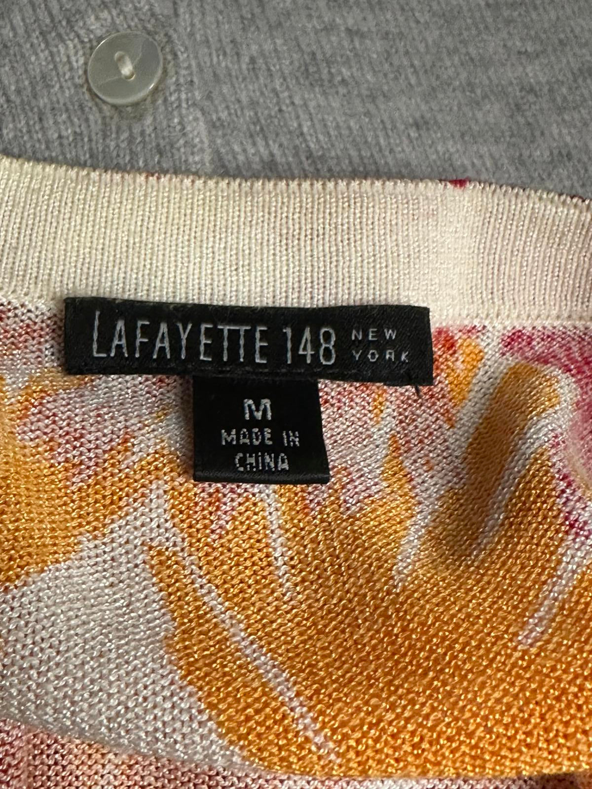 Lafayette 148 New York artsy orange/red short sleeve cardigan sweater Size M