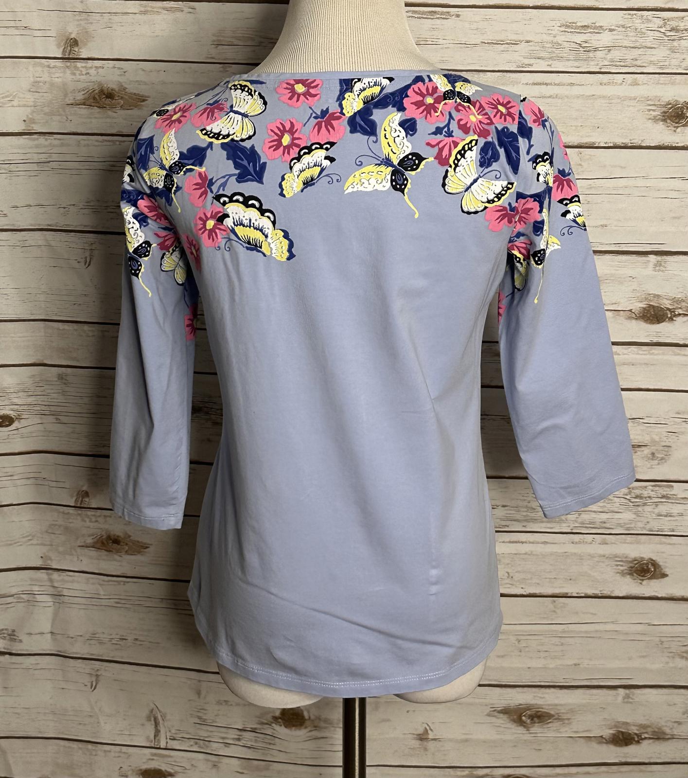 Talbots light blue floral cotton 3/4 length sleeve knit top/t-shirt Size MP