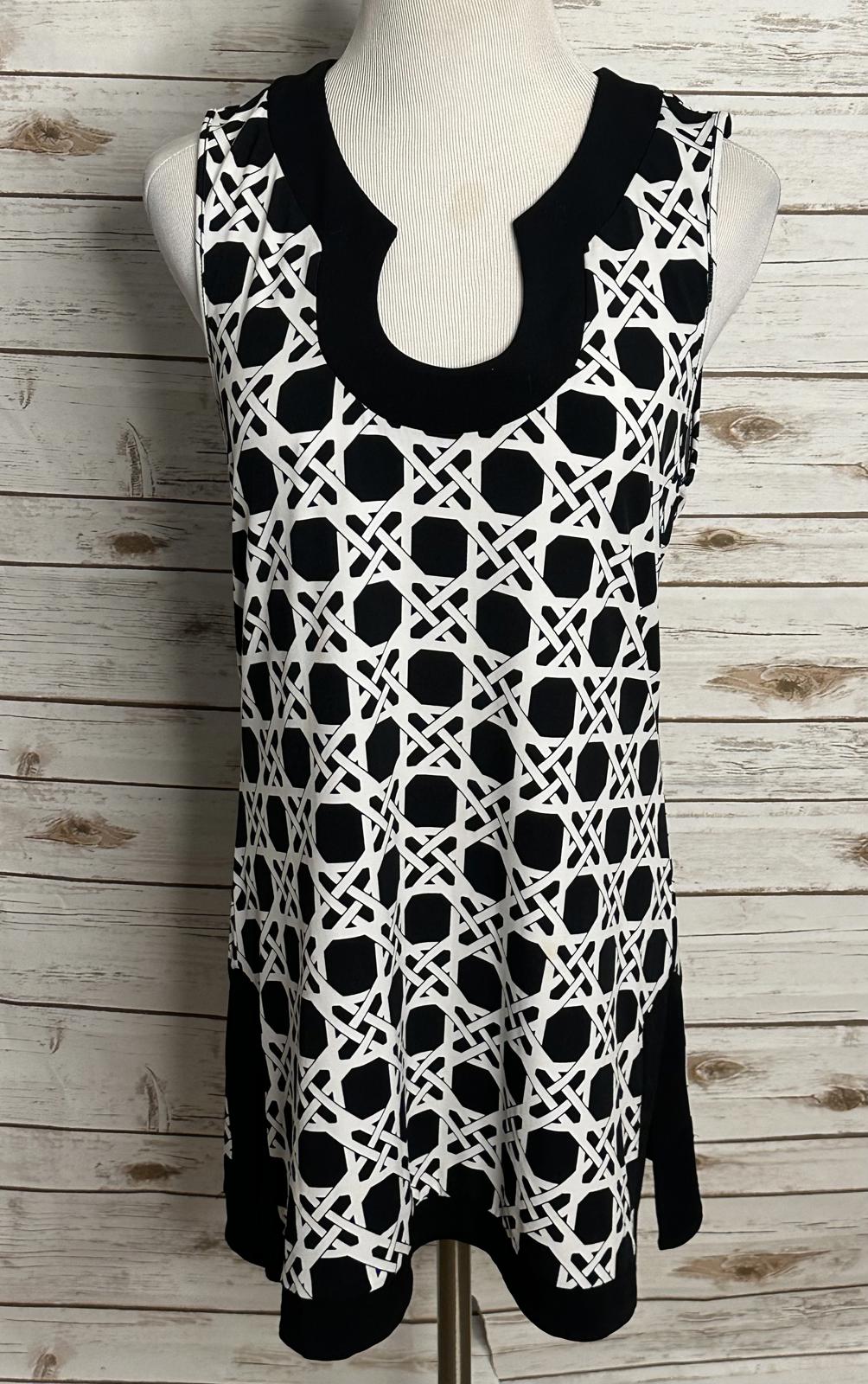 White House Black Market black/white geometric keyhole sleeveless tunic Size L