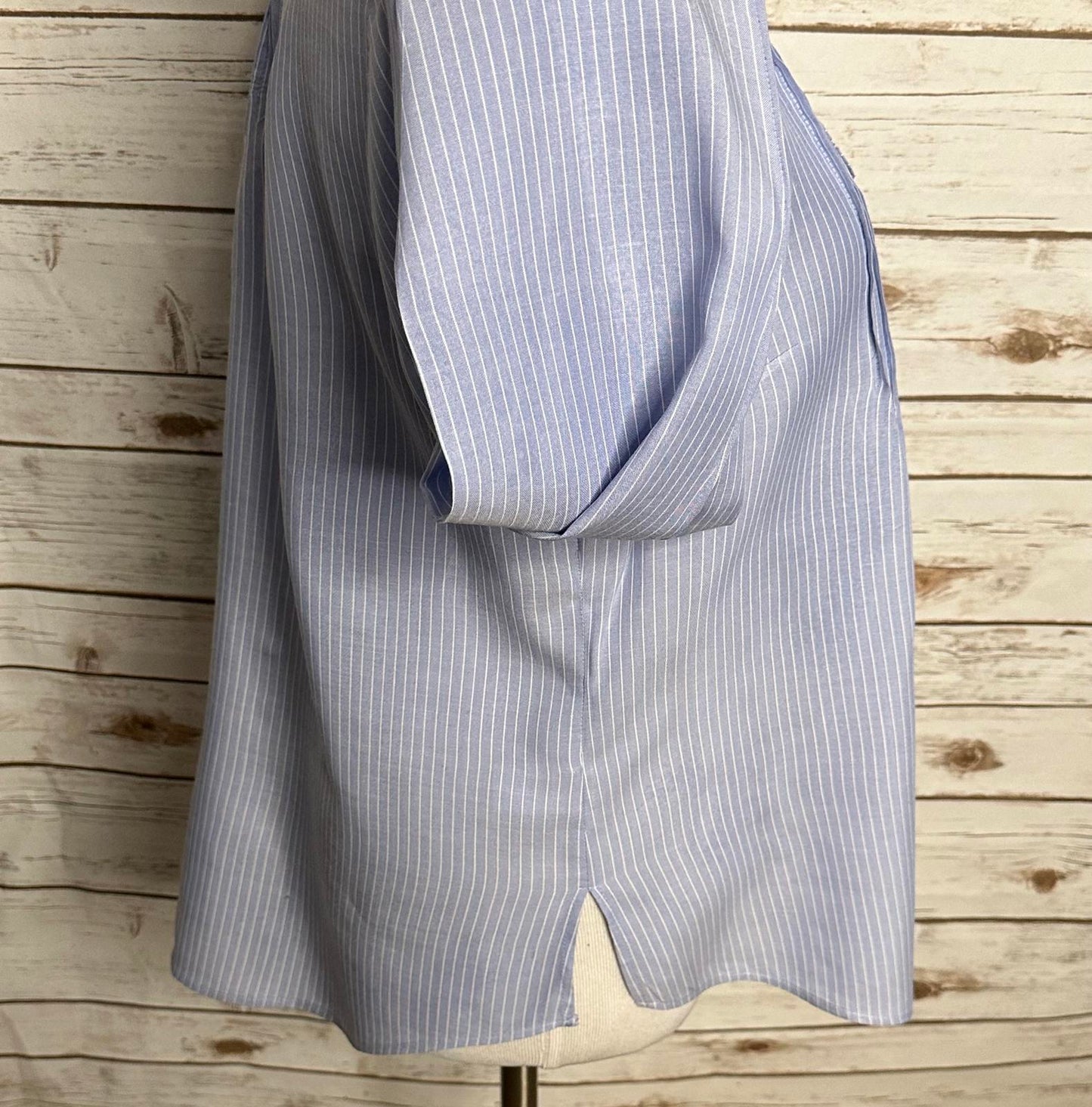 Anthropologie Daniel Rainn boho light blue/white pinstripe lace inset blouse Size Large
