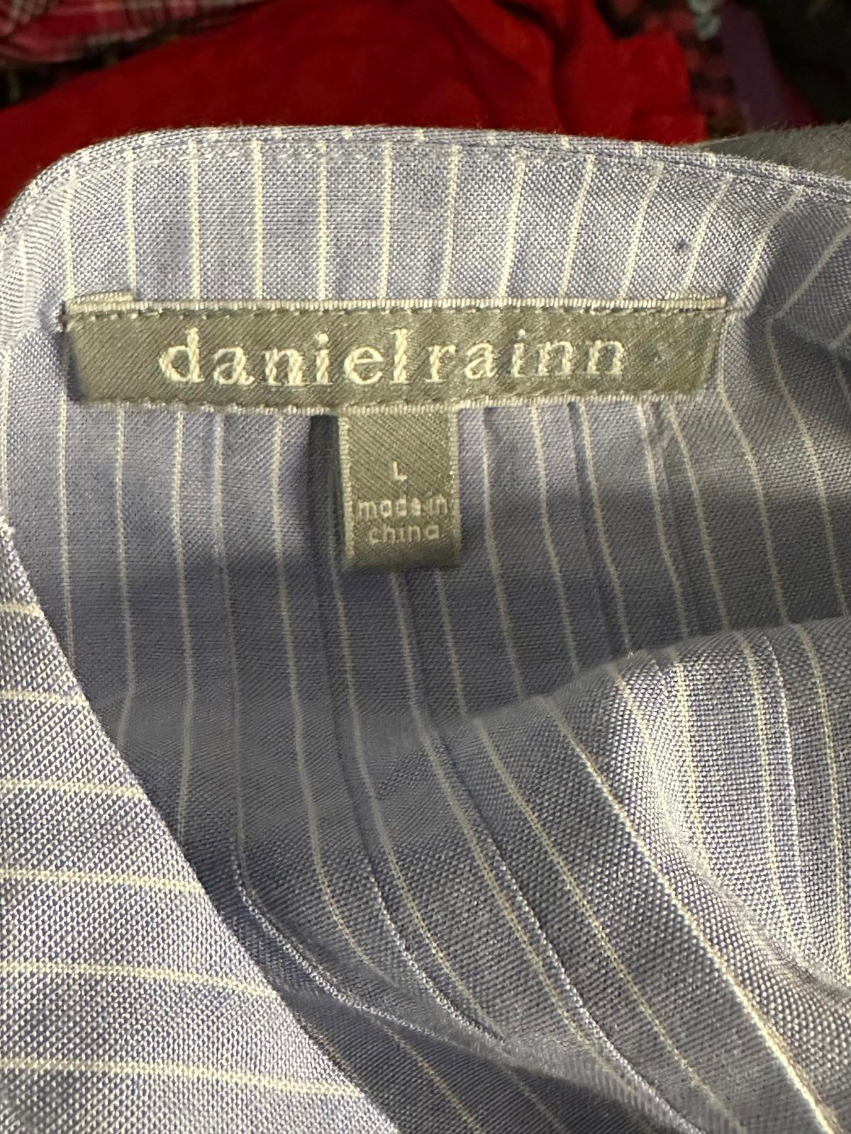 Anthropologie Daniel Rainn boho light blue/white pinstripe lace inset blouse Size Large