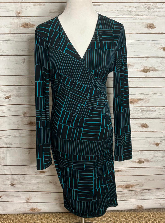 Calvin Klein classic black/teal long sleeve ruched faux wrap sheath dress 2X