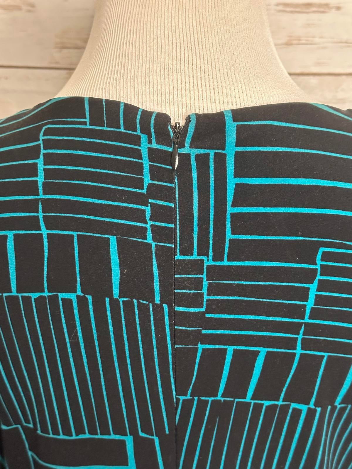 Calvin Klein classic black/teal long sleeve ruched faux wrap sheath dress 2X