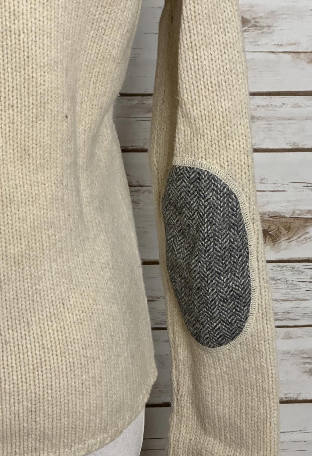 J.Crew classic cream lambswool long sleeve w/ elbow patch V-neck sweater Medium