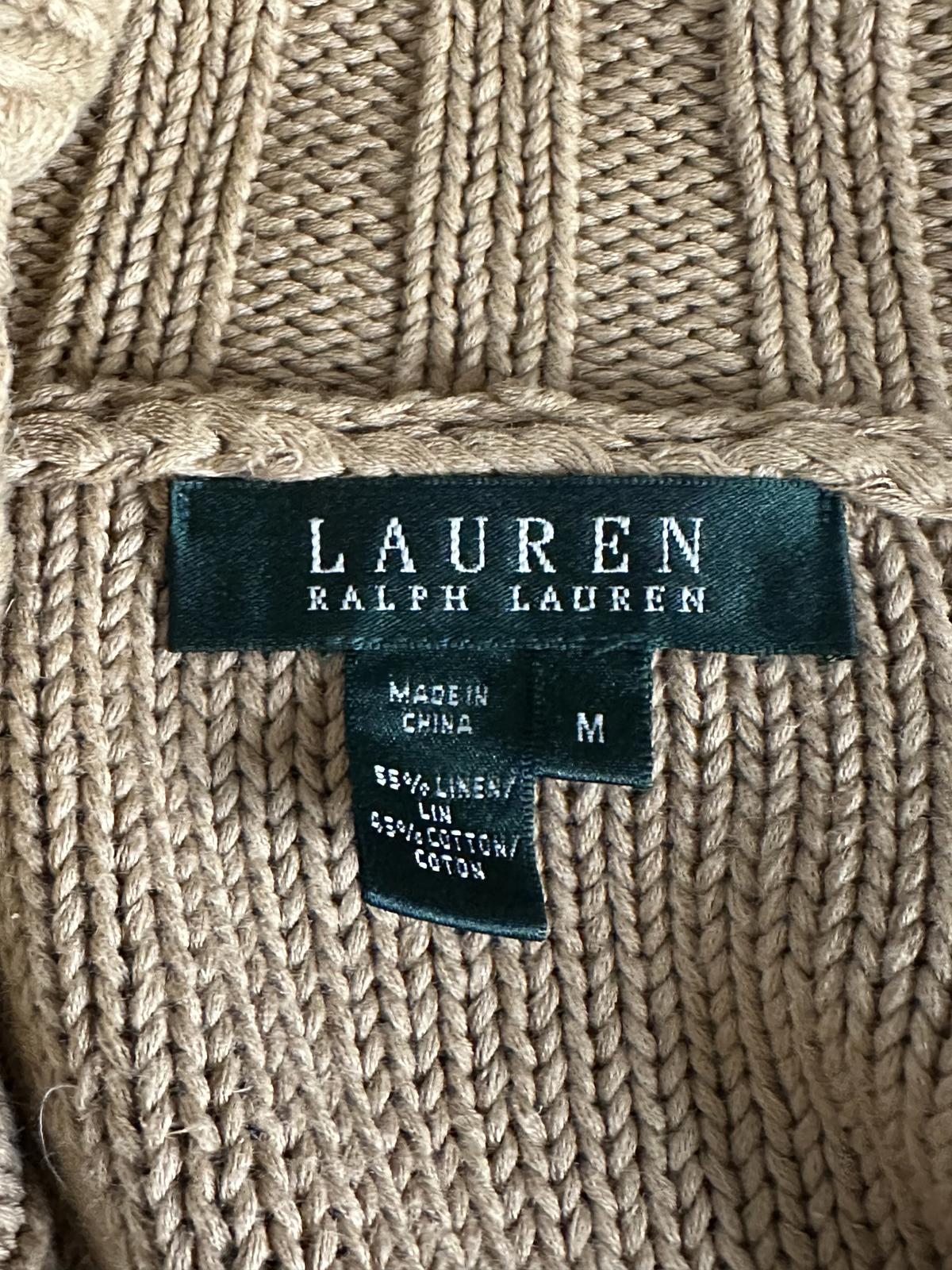 Lauren Ralph Lauren tan linen/cotton shawl collar toggle cardigan sweater Medium
