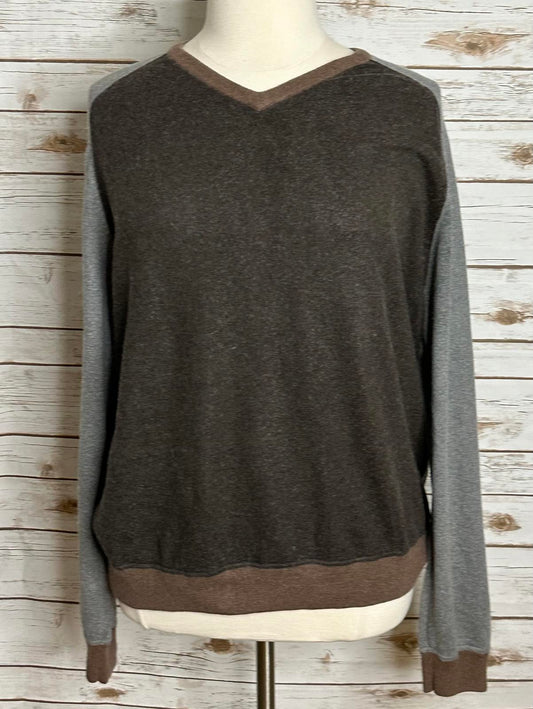 Vintage GAP brown/gray cotton/cashmere colorblock V-neck pullover sweater XXL