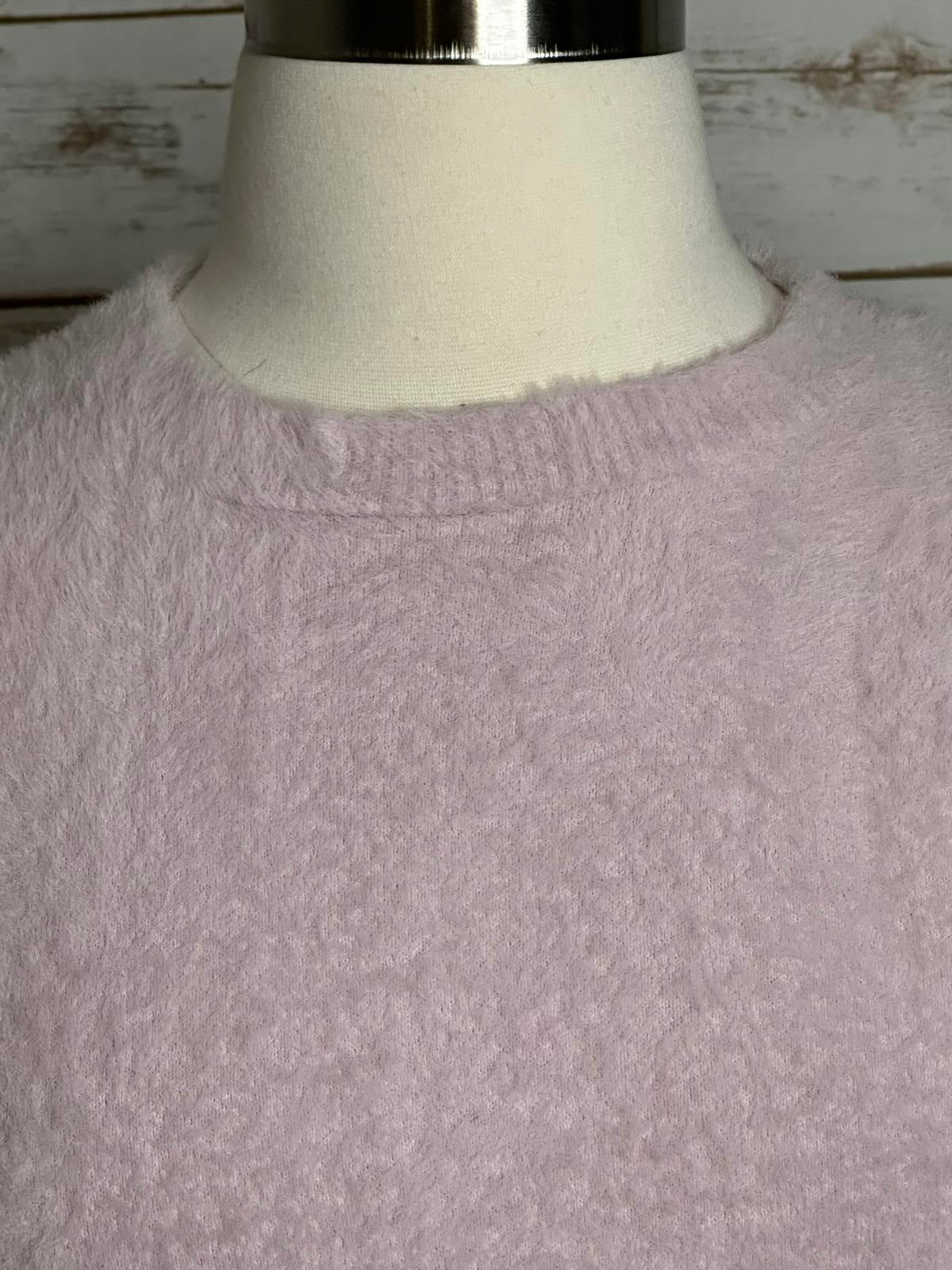 Mango (MNG) classic soft glam lt pink short sleeve eyelash knit sweater Size XL