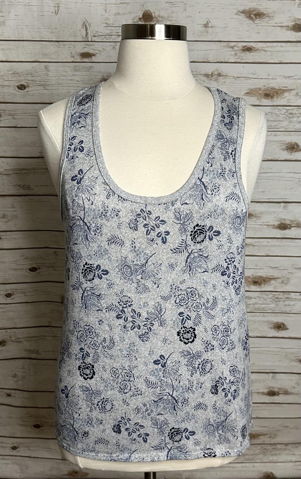 Lucky Brand grey/blue floral scoop neck tank/sleeveless knit top Size XL