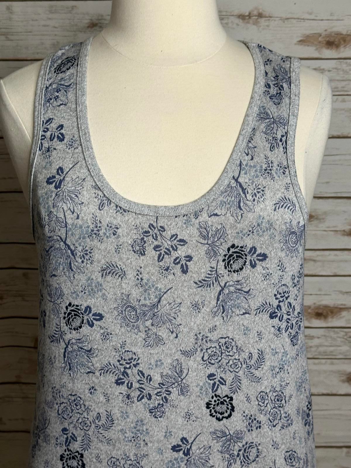 Lucky Brand grey/blue floral scoop neck tank/sleeveless knit top Size XL