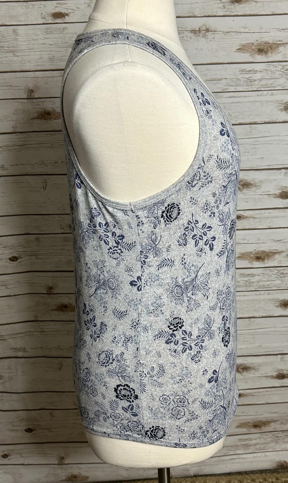 Lucky Brand grey/blue floral scoop neck tank/sleeveless knit top Size XL