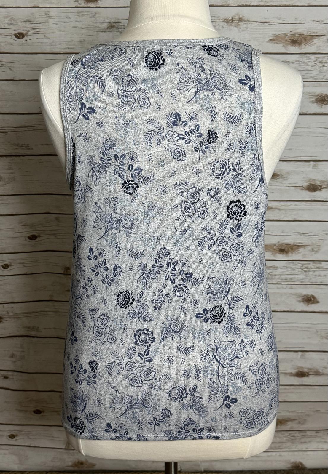 Lucky Brand grey/blue floral scoop neck tank/sleeveless knit top Size XL