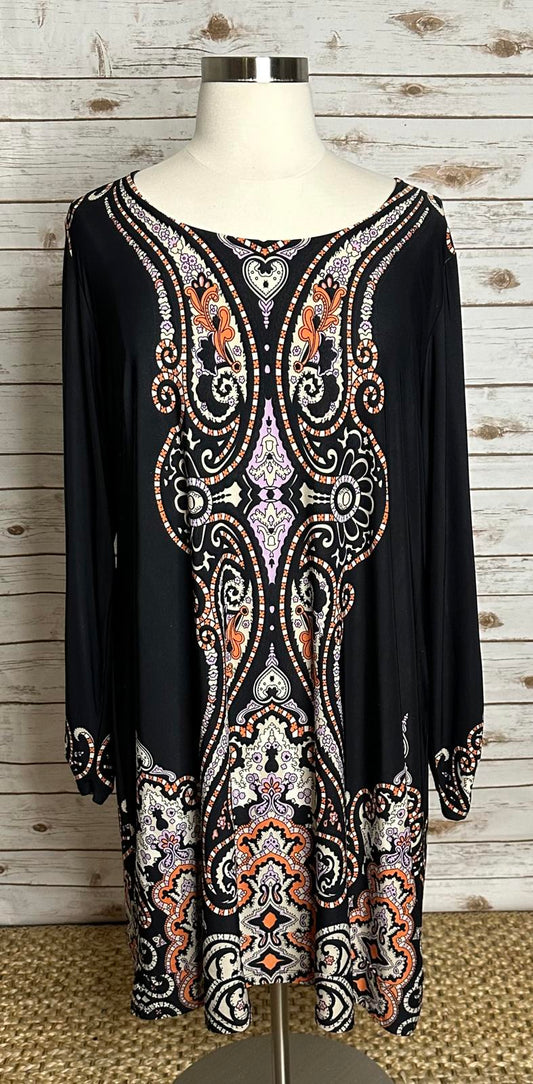 INC International Concepts black baroque long sleeves shift dress/tunic Size 3X