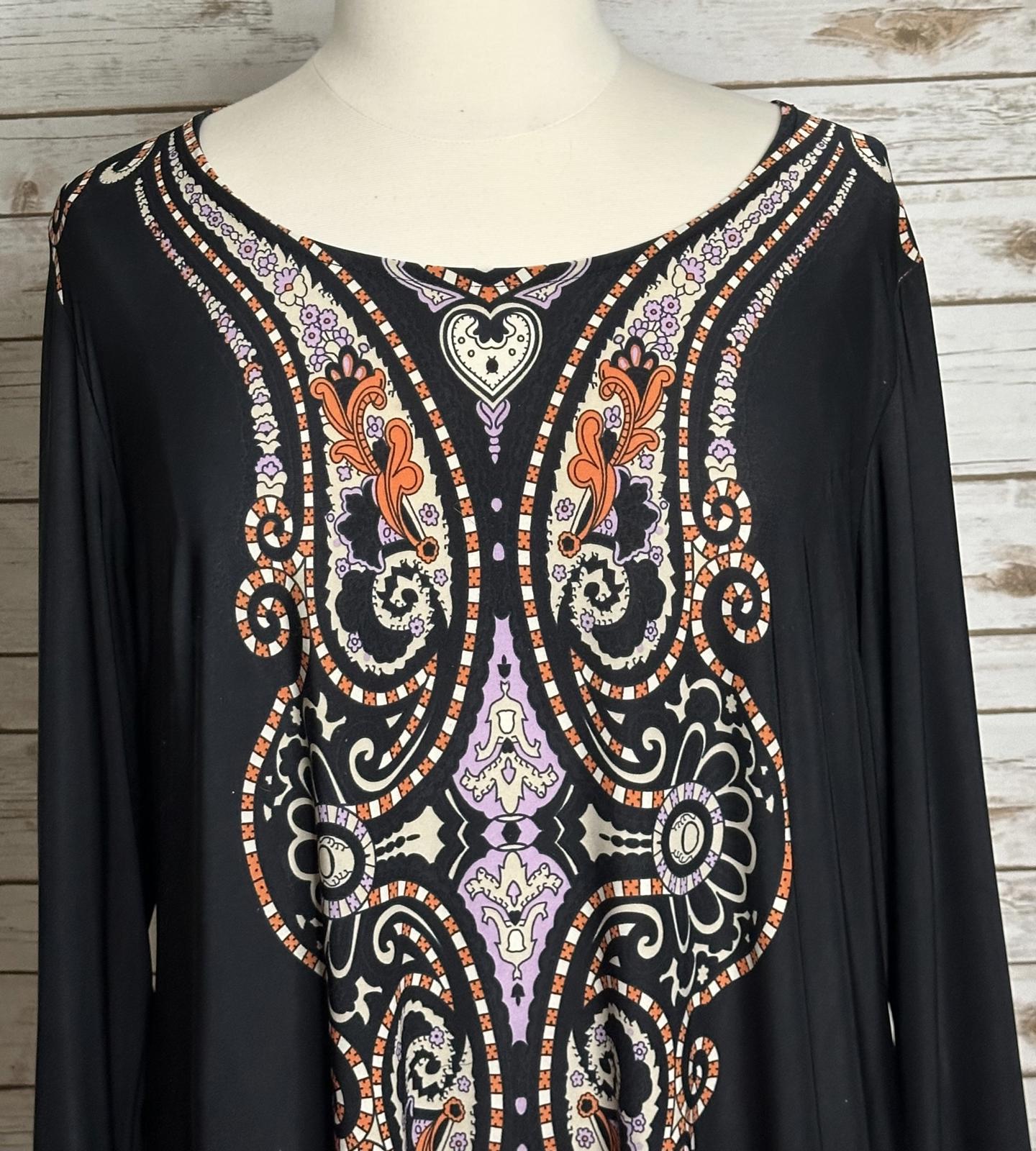 INC International Concepts black baroque long sleeves shift dress/tunic Size 3X