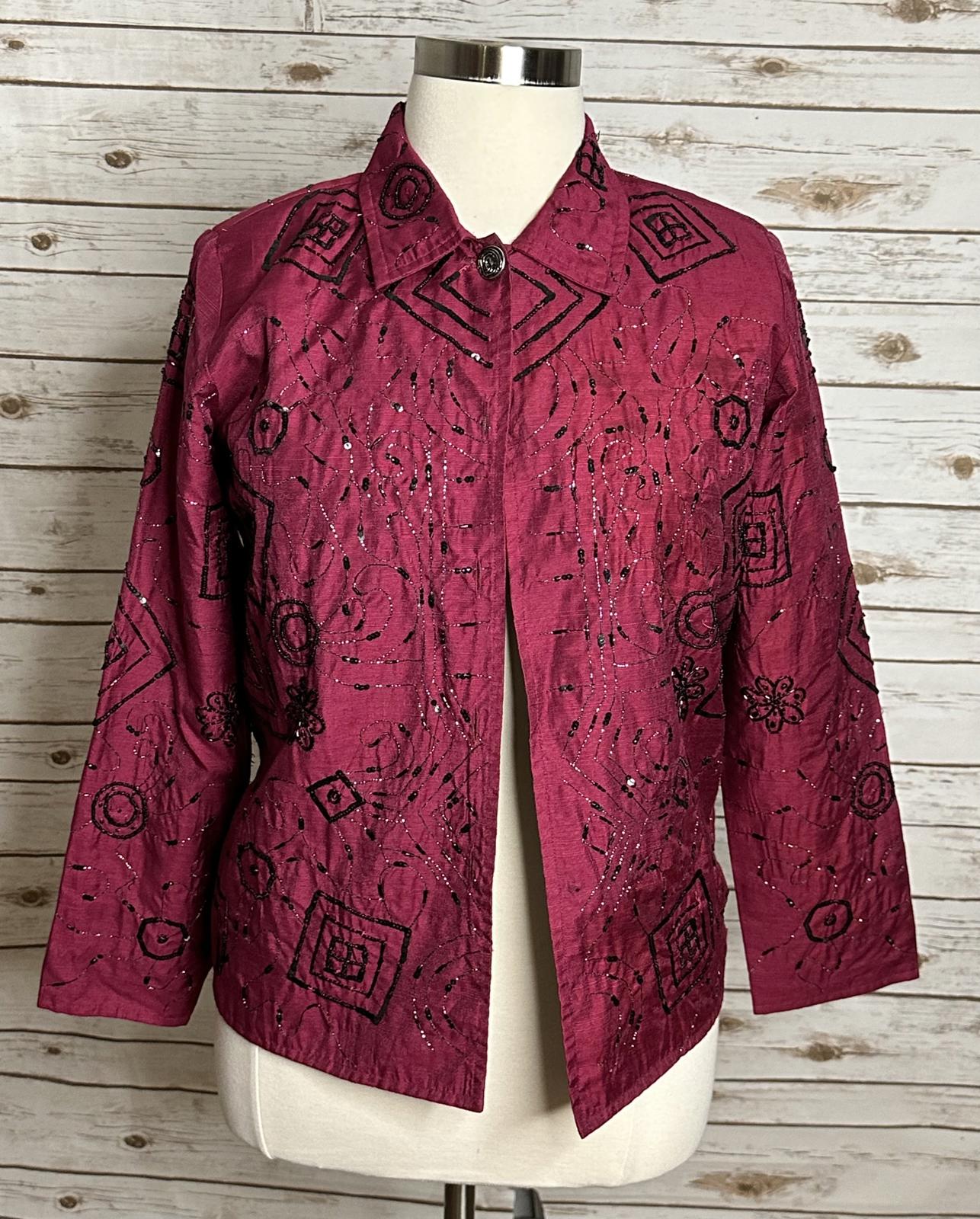 Alex Kim artsy magenta/black beaded/sequin embellished evening jacket Size 1X