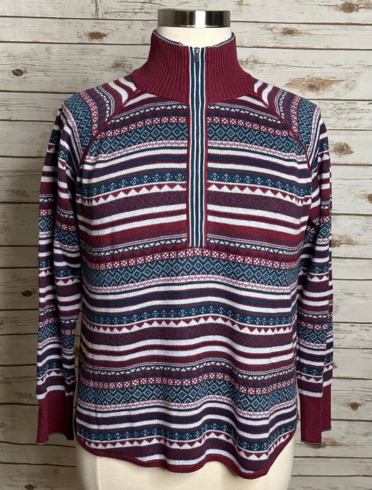 Eddie Bauer quarter zip red/multicolored Fair Isle mock neck sweater Size XL