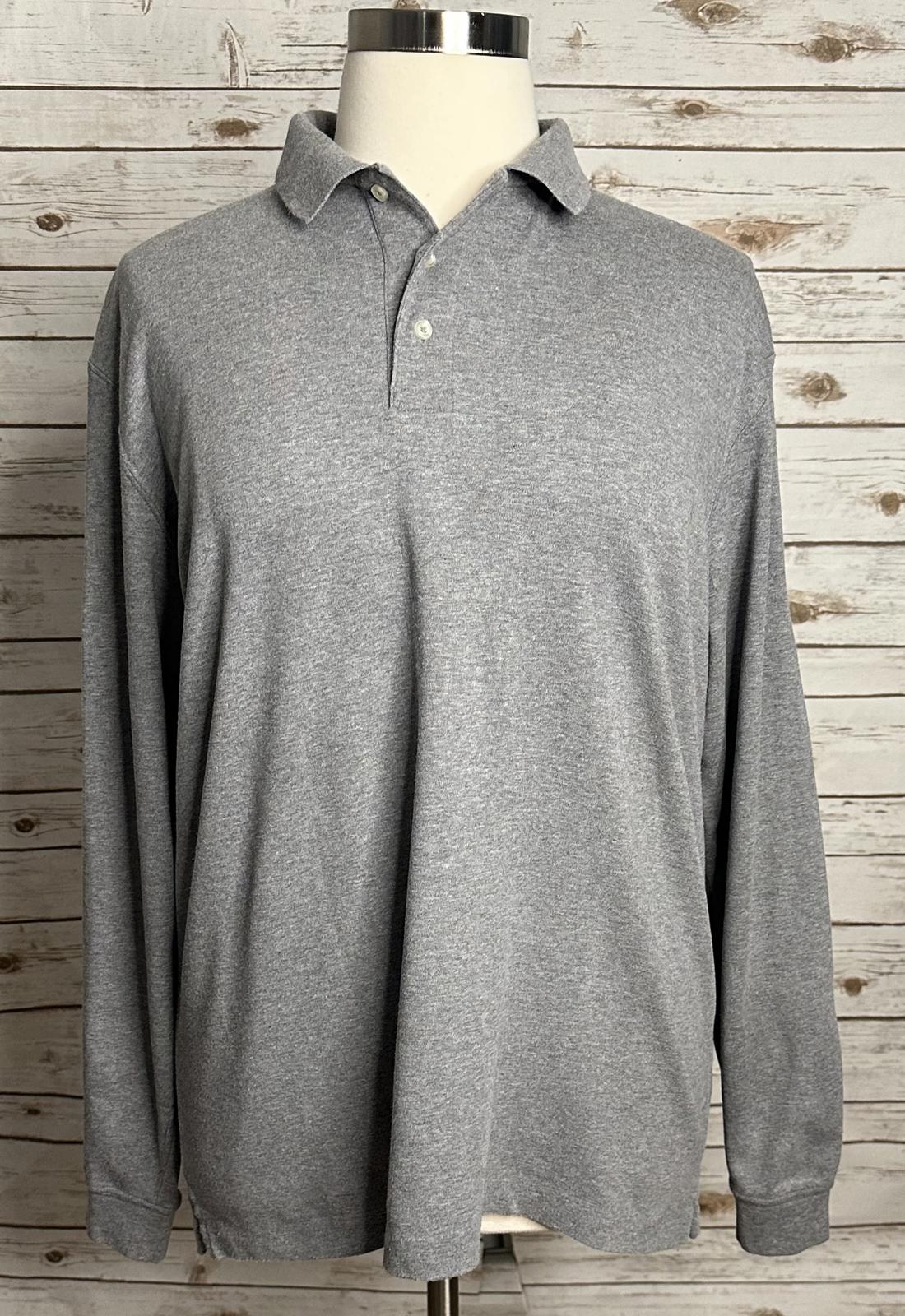 Lands' End classic heather grey Pima cotton long sleeve polo shirt Size XL