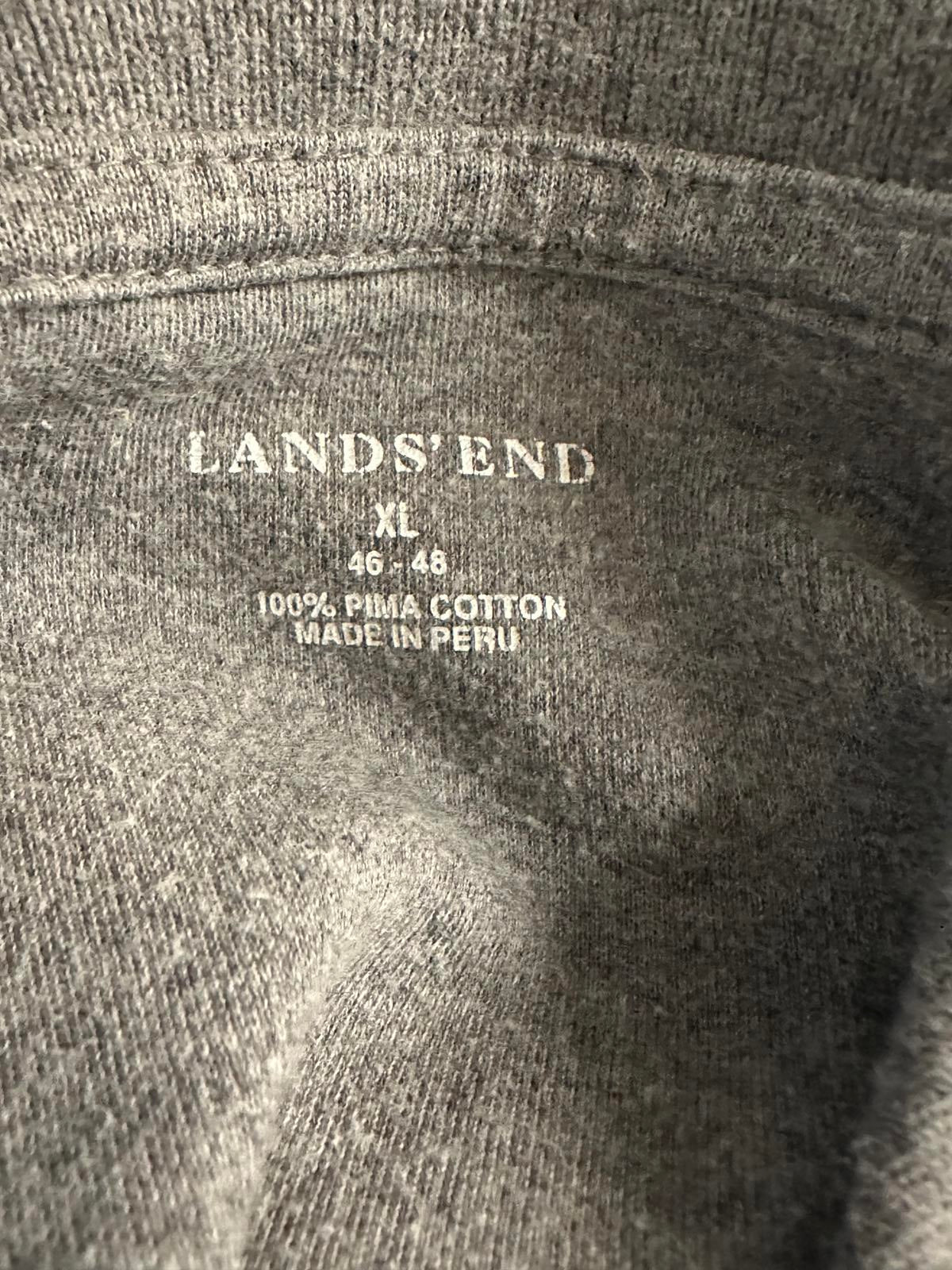 Lands' End classic heather grey Pima cotton long sleeve polo shirt Size XL
