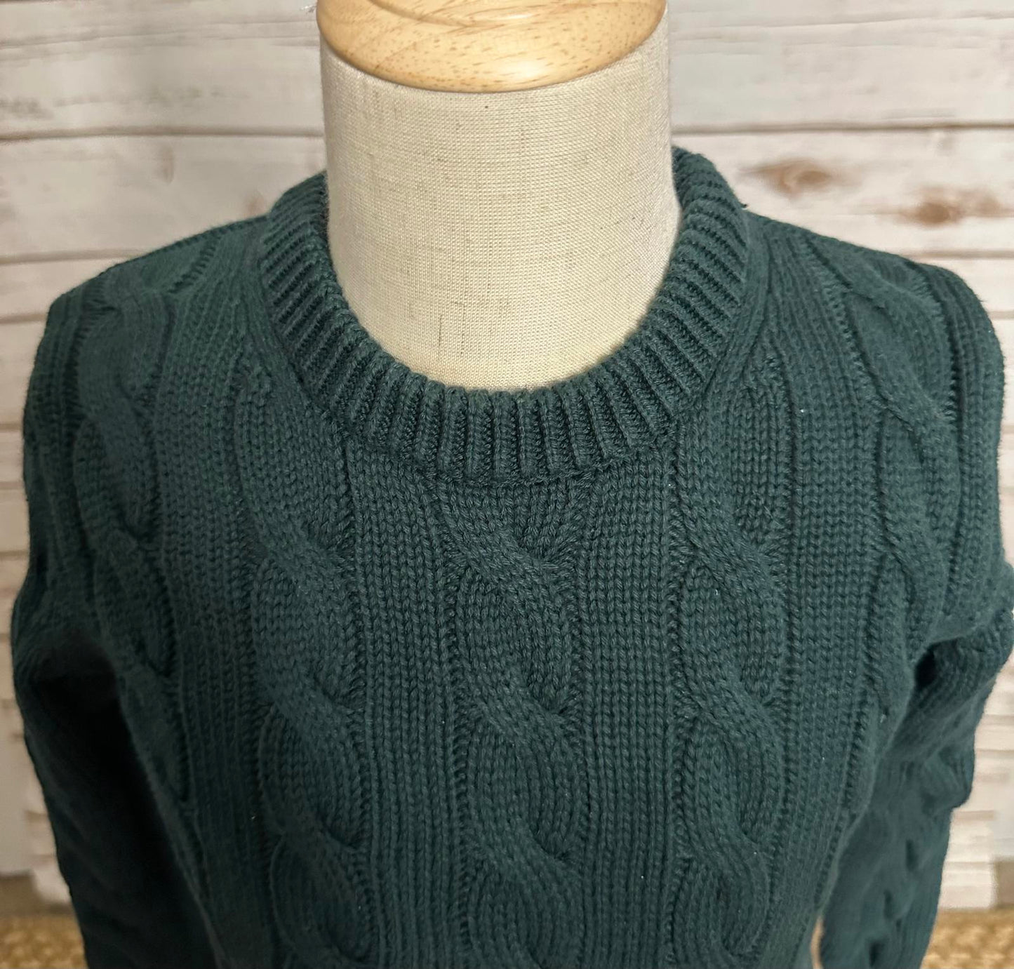 Crewcuts classic green cotton crewneck cable-knit pullover sweater Size XS