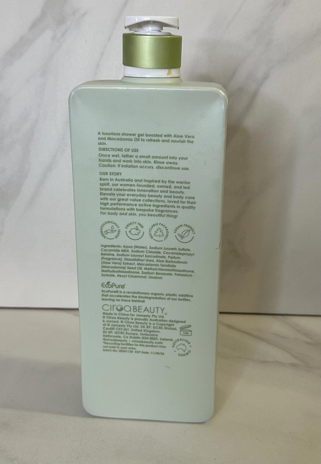Ciroa Beauty Aloe Vera & Macadamia Oil shower gel 33.8oz/1 liter