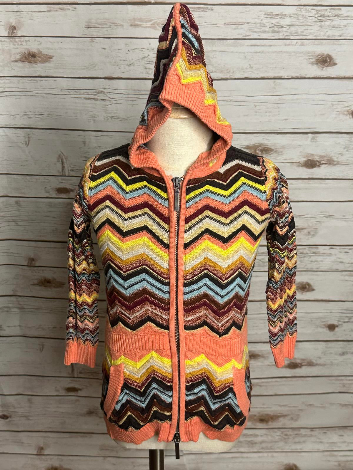 Missoni for Target retro multicolored chevron knit zip front hooded sweater 3/3T