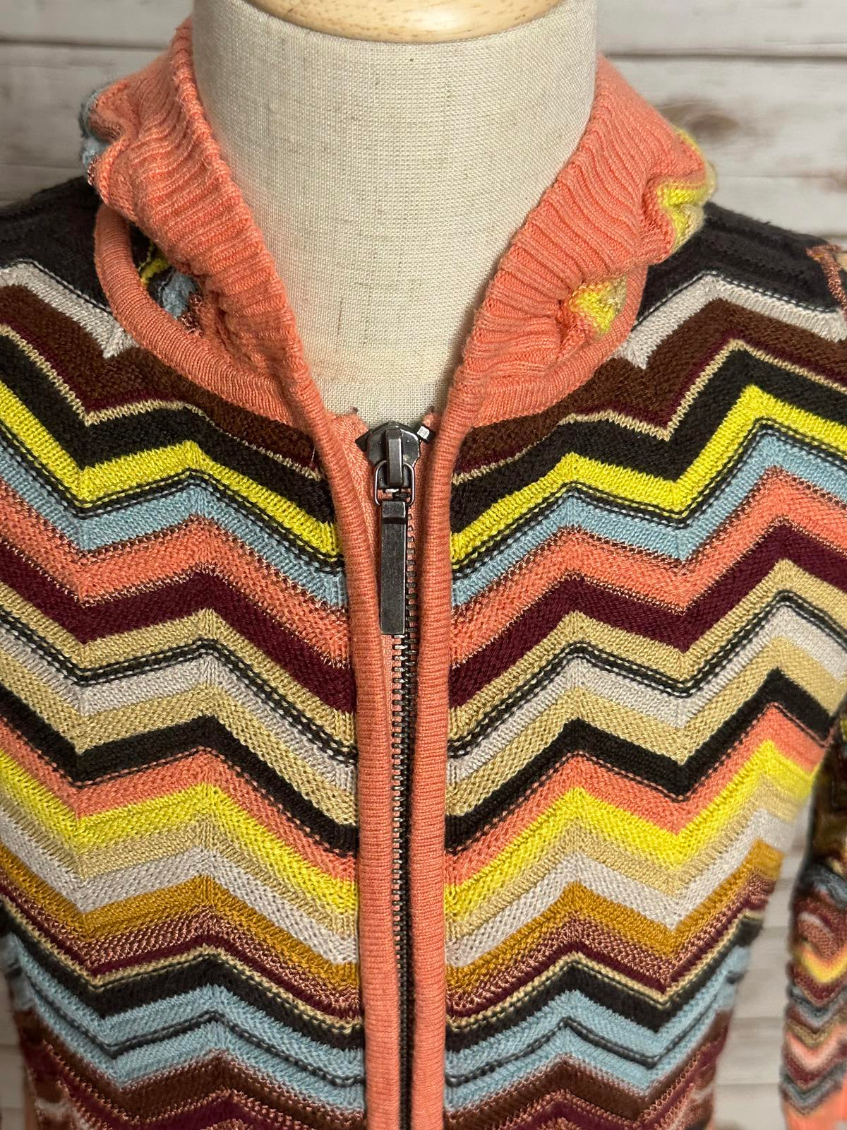 Missoni for Target retro multicolored chevron knit zip front hooded sweater 3/3T
