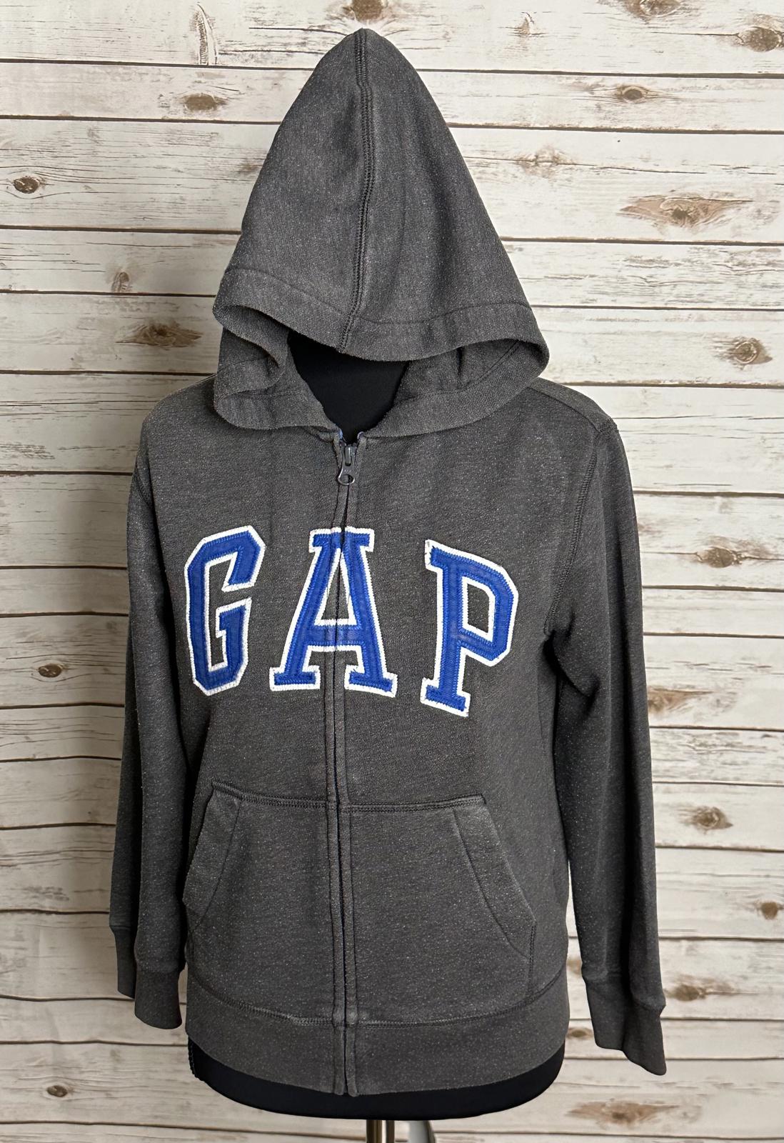 GAP Kids grey/blue full zip embroidered logo hoodie/fleece jacket Youth L (10)