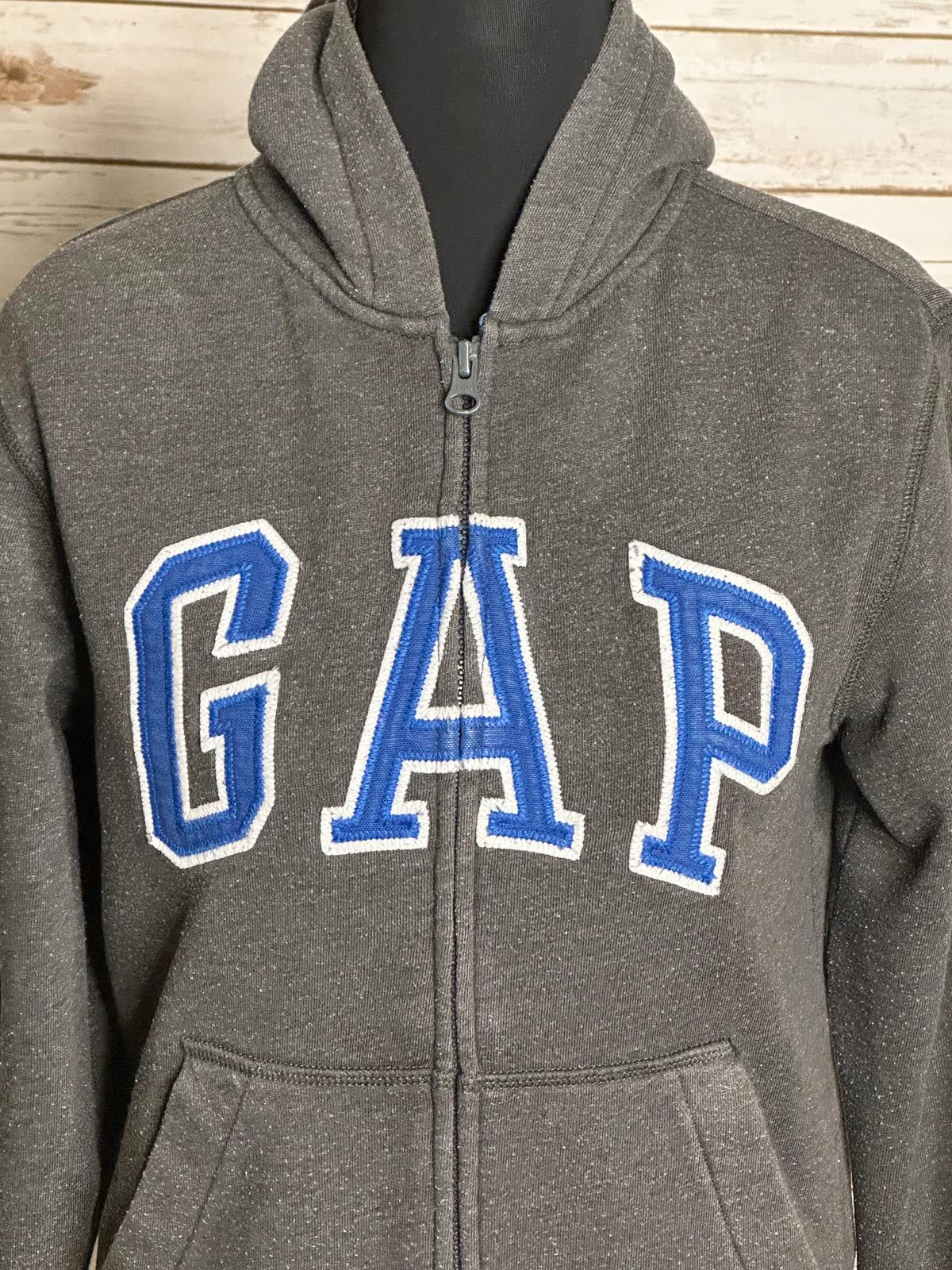 GAP Kids grey/blue full zip embroidered logo hoodie/fleece jacket Youth L (10)