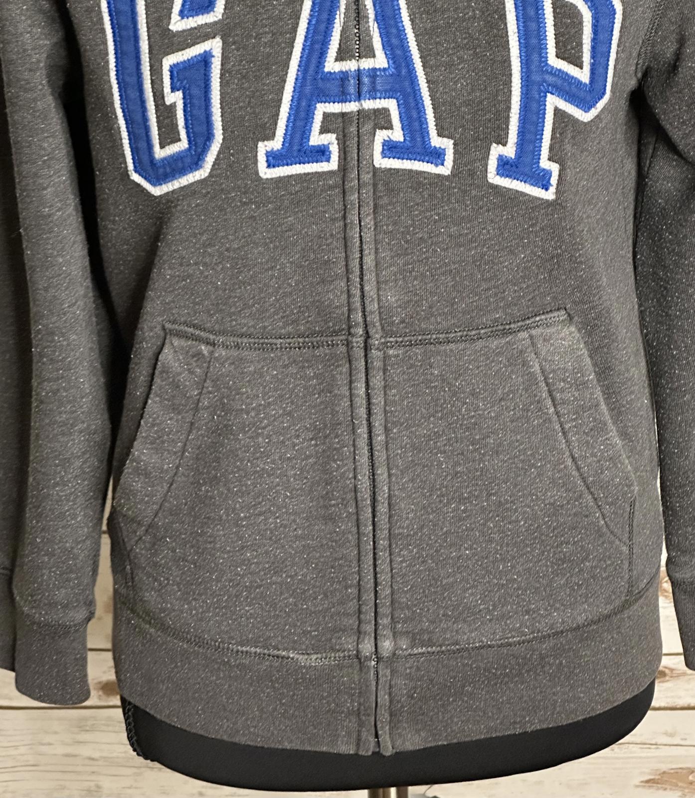 GAP Kids grey/blue full zip embroidered logo hoodie/fleece jacket Youth L (10)