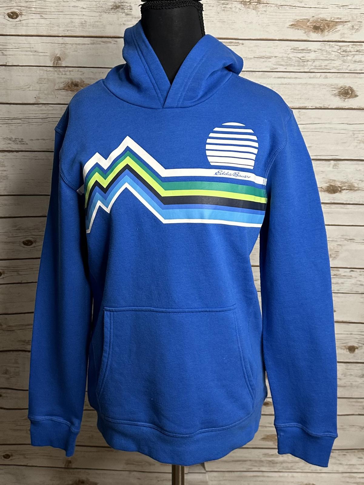 Eddie Bauer blue retro graphic pullover hoodie/hooded sweatshirt Youth L (14-16)