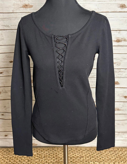 We The Free black long sleeve lace-up fitted top Size XS