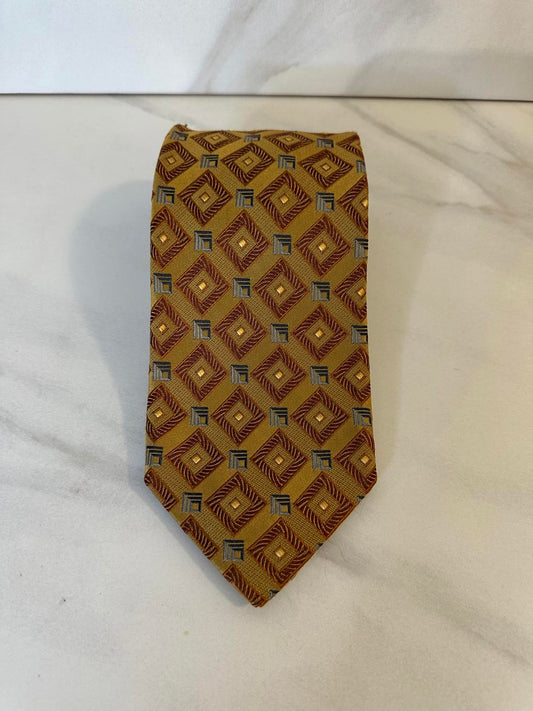 Ermenegildo Zegna classic quiet luxury tan/gold/grey geometric silk neck tie