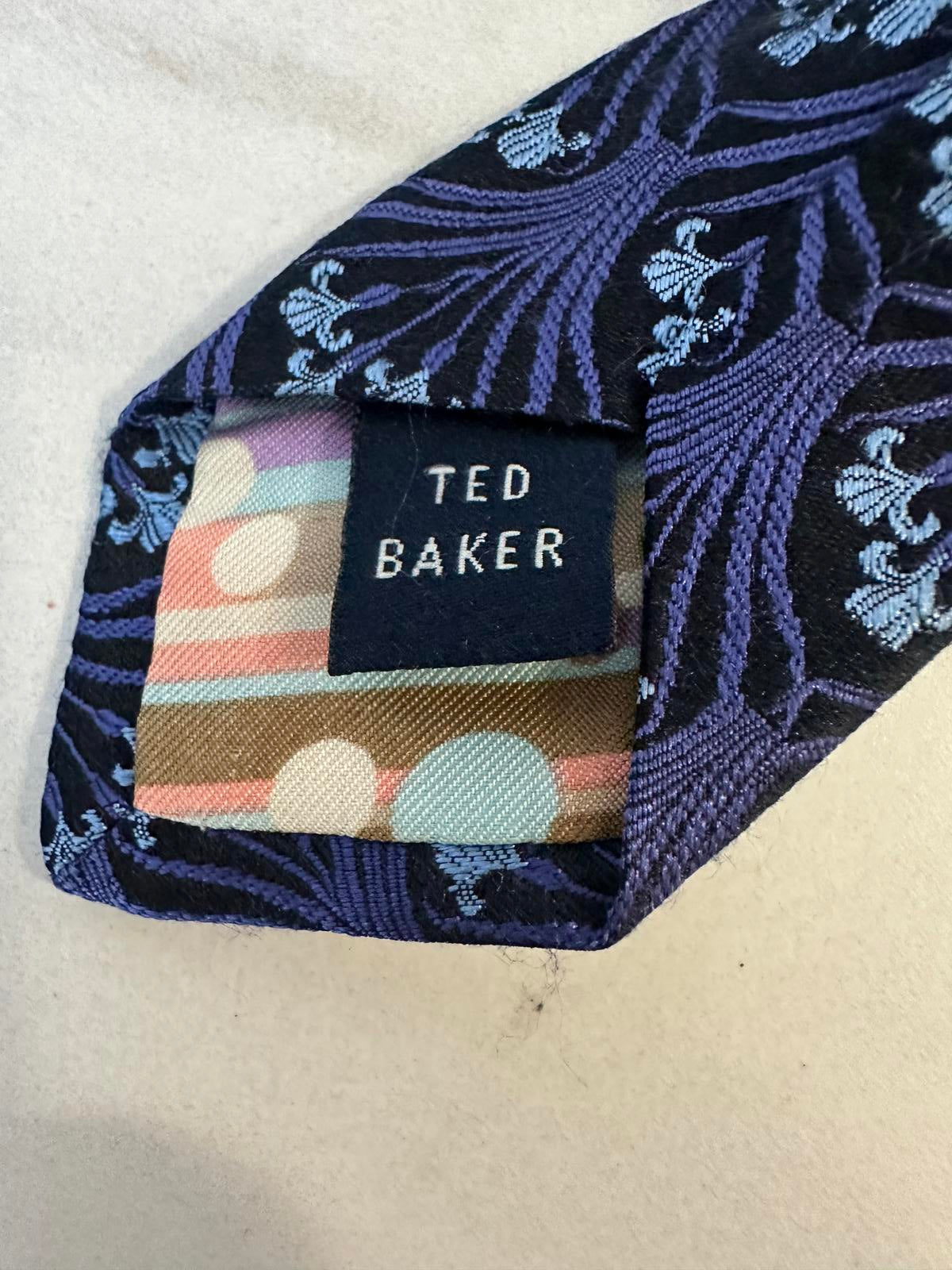 Ted Baker classic art deco corpcore navy/light blue/purple silk necktie