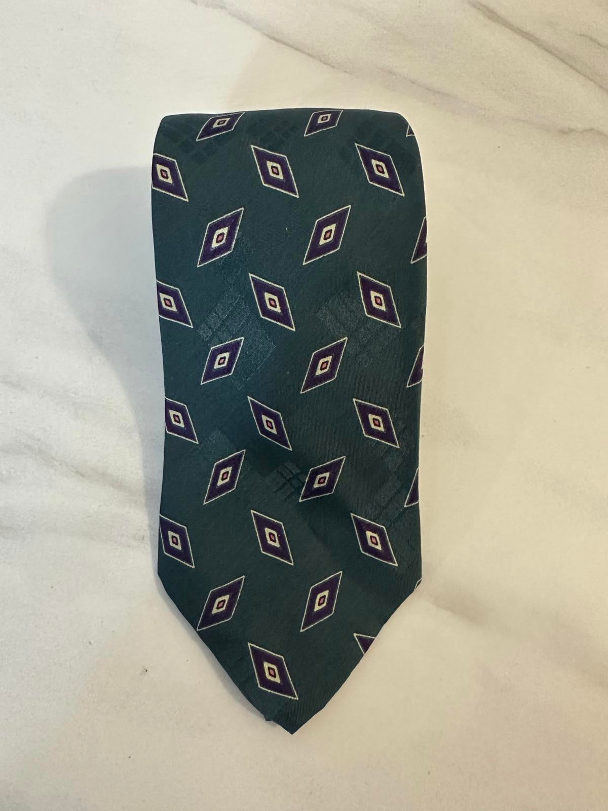 Vintage XMI for Nordstrom classic teal/purple geometric Italian silk necktie