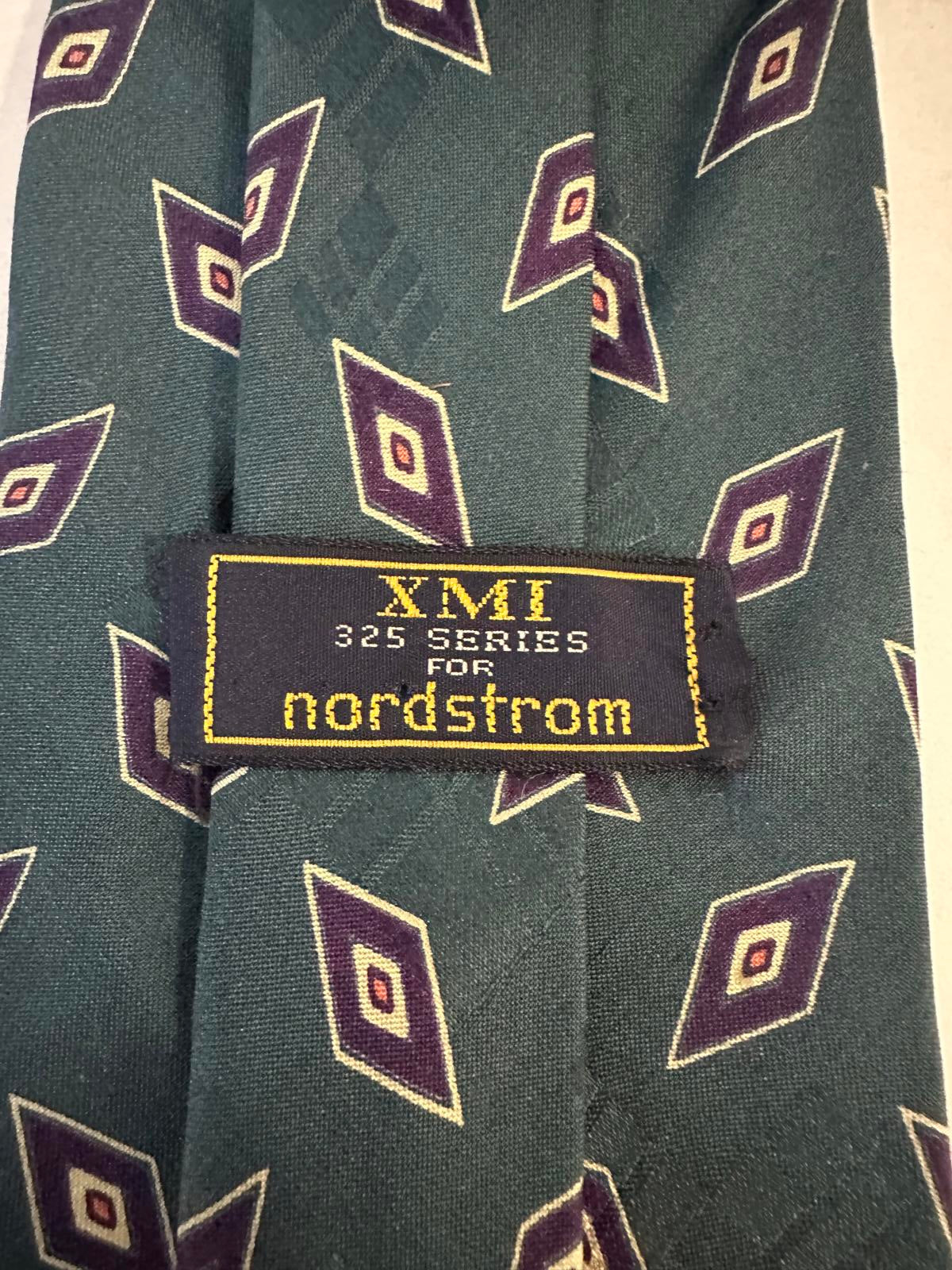 Vintage XMI for Nordstrom classic teal/purple geometric Italian silk necktie