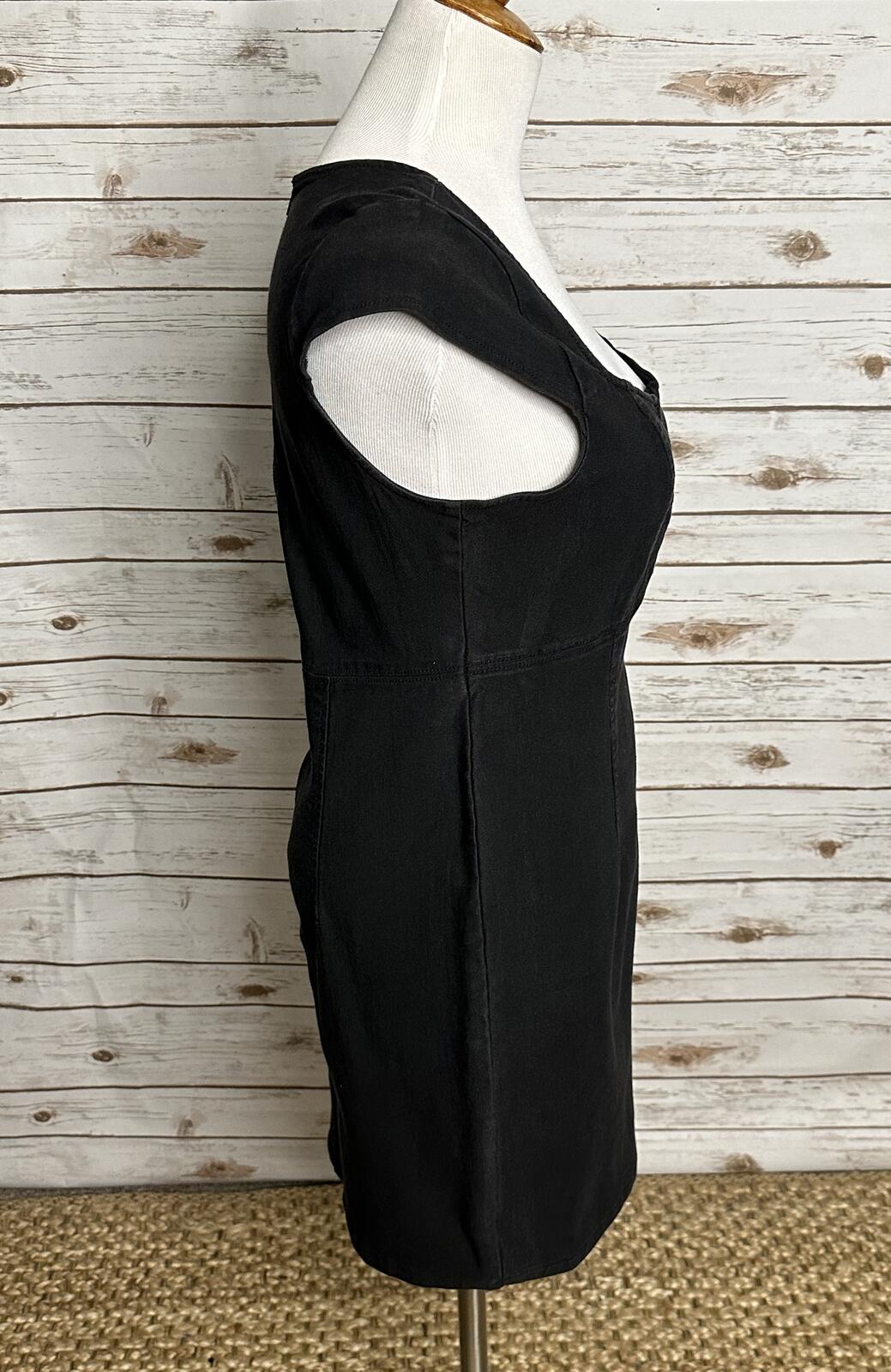 Free People black sheath dress Medium notch/split V neck bodycon minimalist LBD