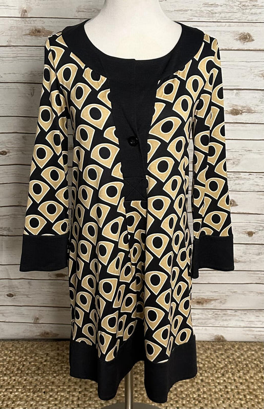 Diane von Furstenburg silk shift dress Size 10 black/gold geometric mod retro