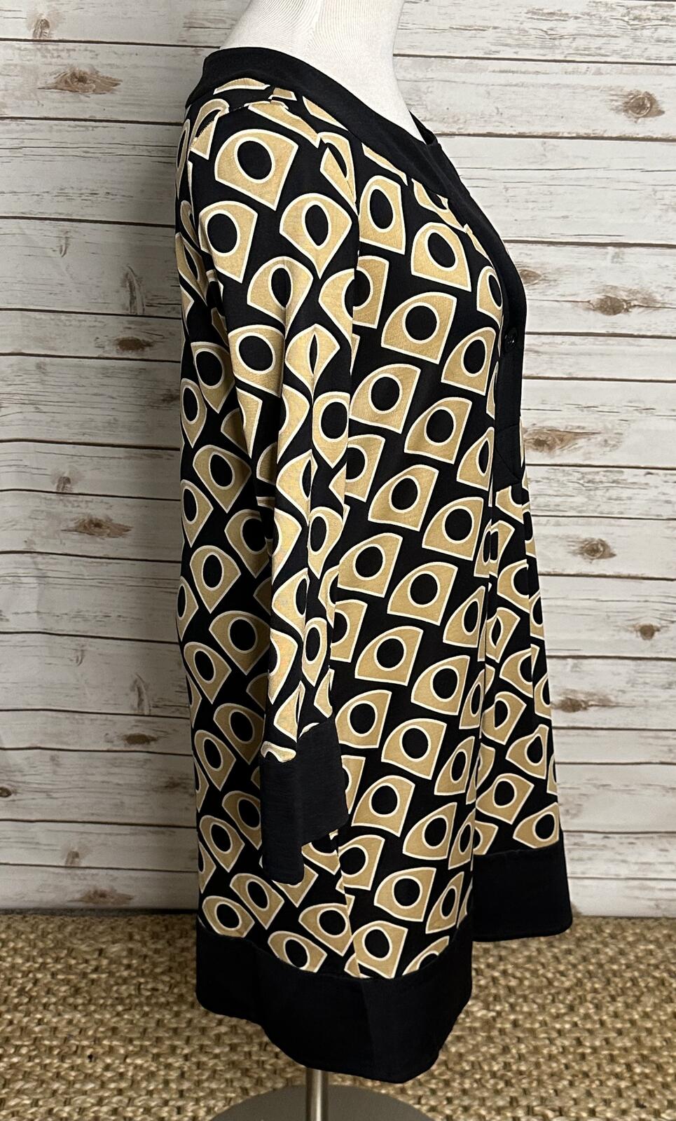 Diane von Furstenburg silk shift dress Size 10 black/gold geometric mod retro