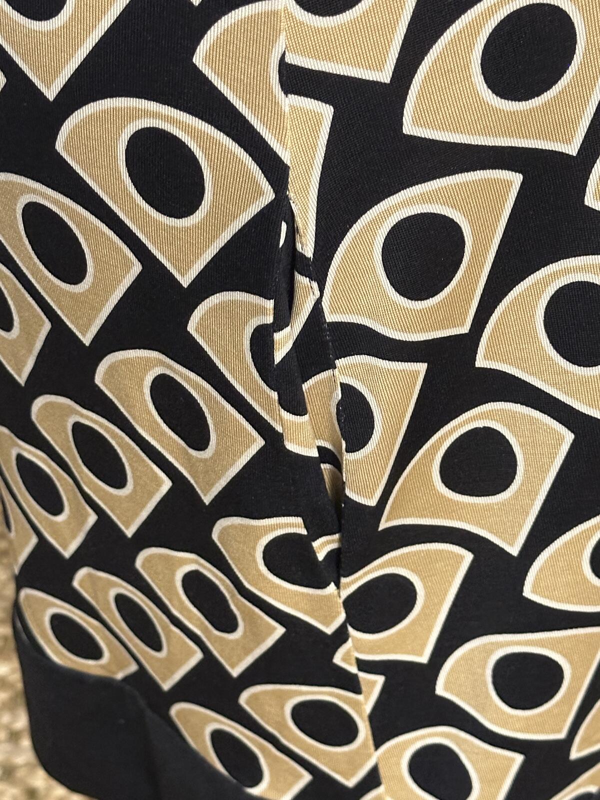 Diane von Furstenburg silk shift dress Size 10 black/gold geometric mod retro