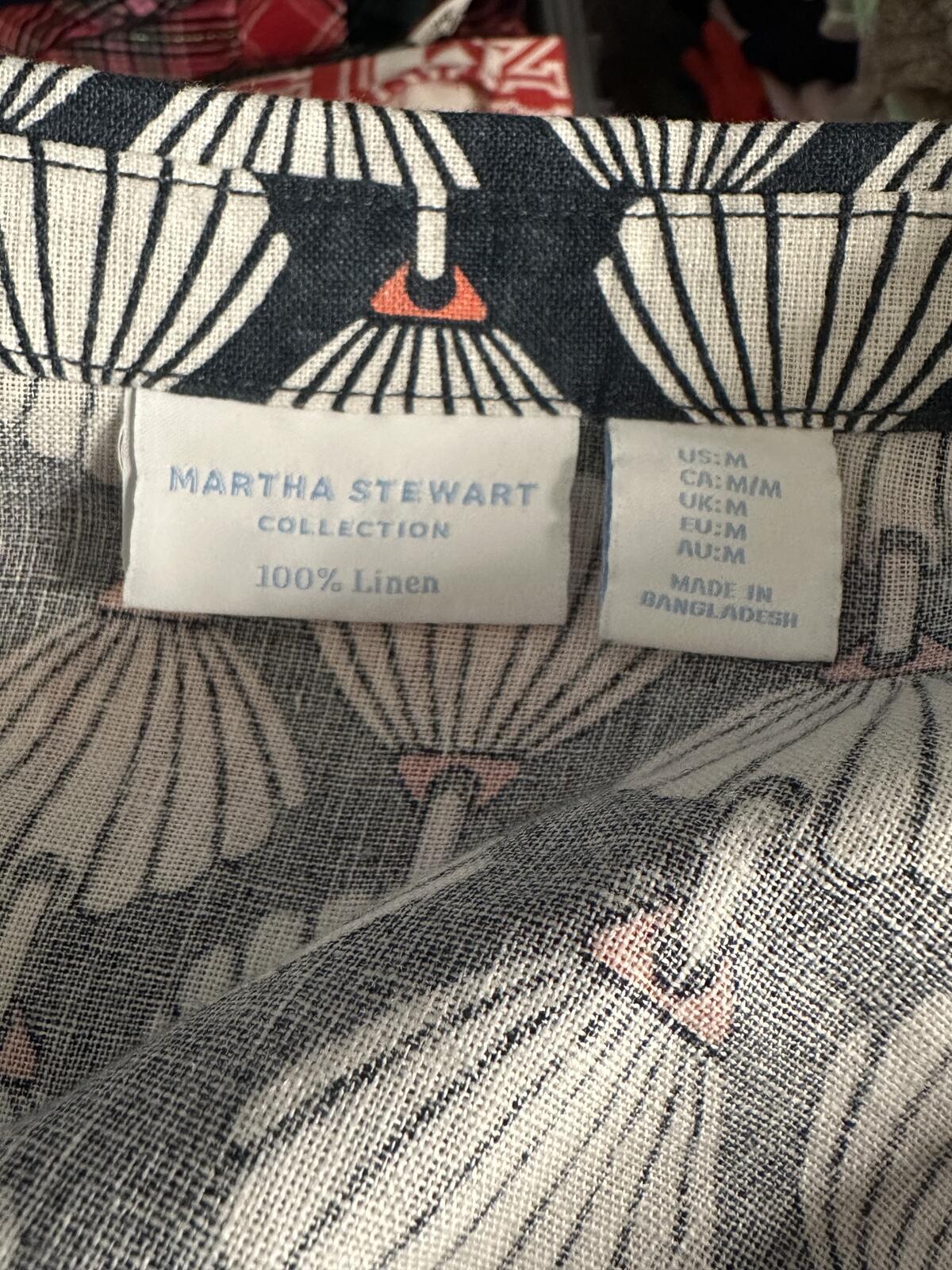 Martha Stewart navy/white/coral 100% linen long sleeve button-up shirt Size Med