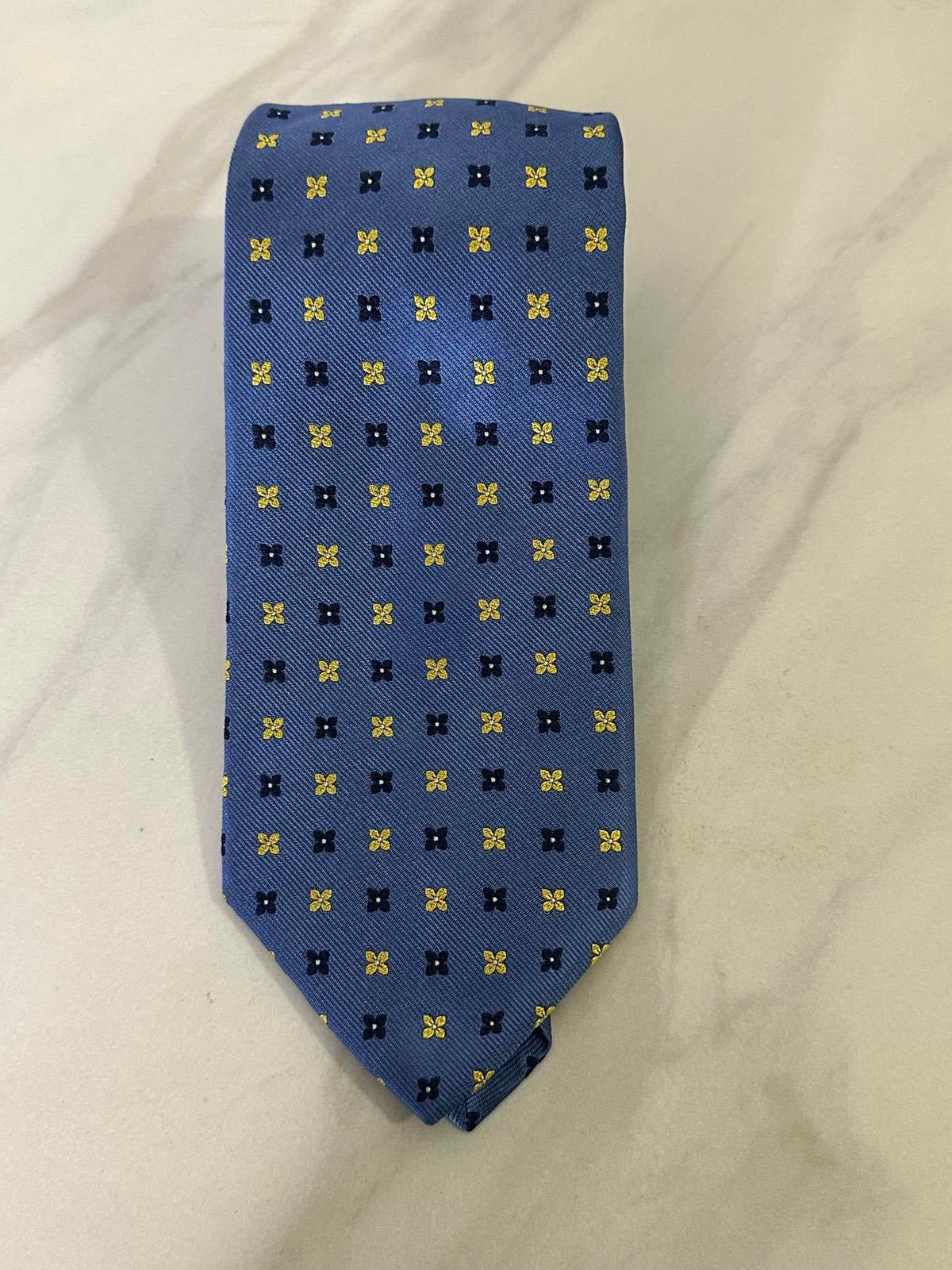 Brooks Brothers Makers classic preppy blue/navy blue/yellow floral silk necktie