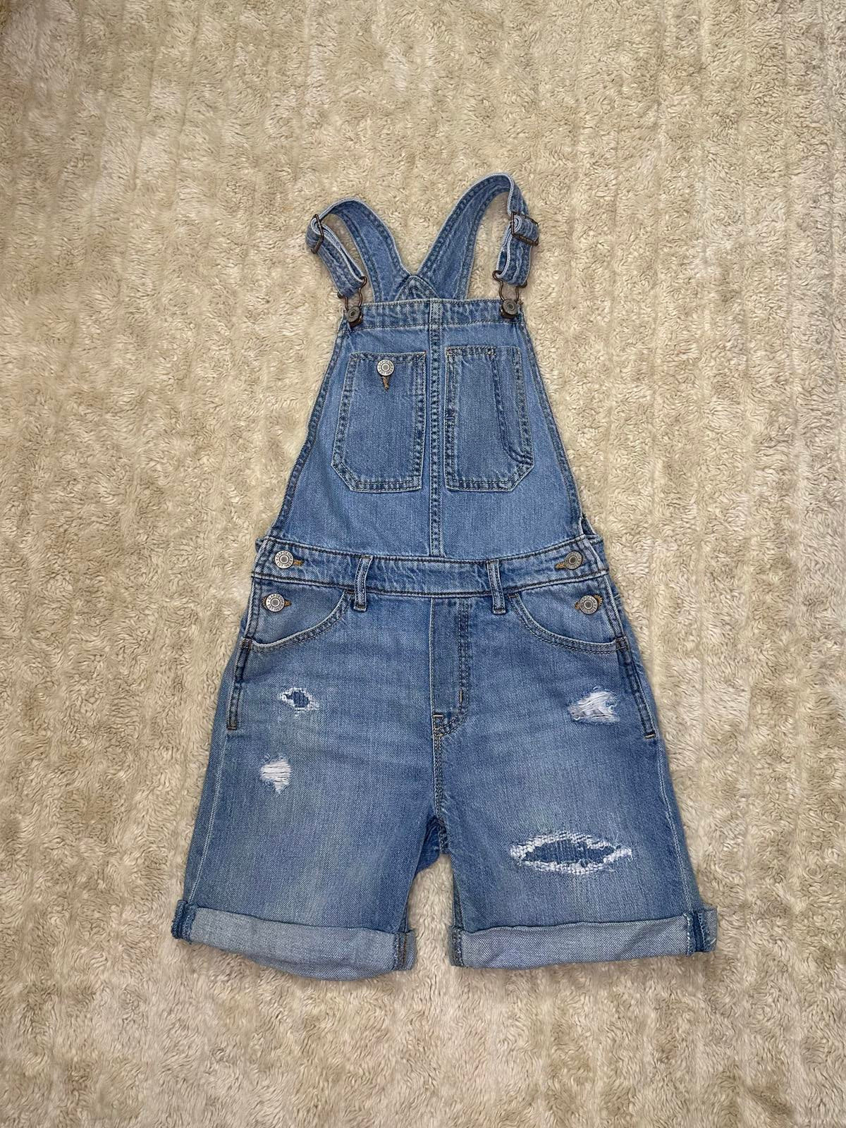 GAP Kids distressed denim cuffed short overalls/shortalls Size Large (10-11)