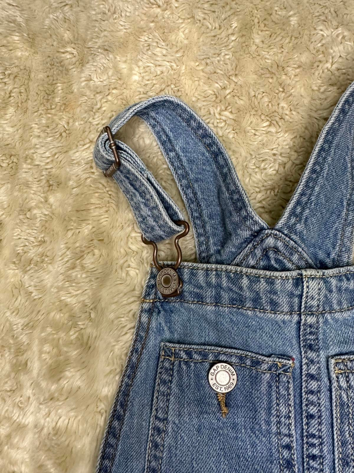 GAP Kids distressed denim cuffed short overalls/shortalls Size Large (10-11)